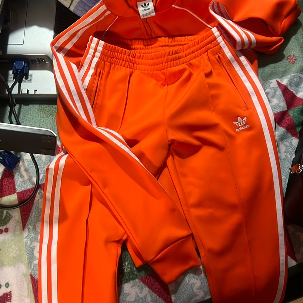 Adidas tracksuit in orange!new! Selling both track jacket and pants set for $90